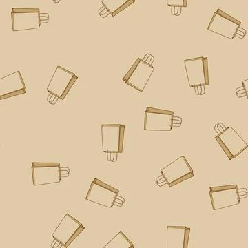 Seamless pattern kraft paper lunch bag cartoon vector Stock Illustration
