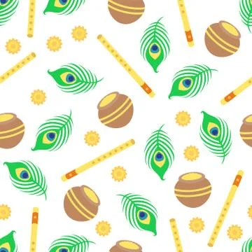 Seamless pattern with Krishna symbols Stock Illustration