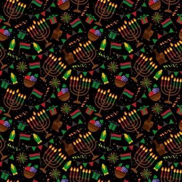 Seamless pattern for Kwanzaa with traditional colored and candles representin Stock Illustration