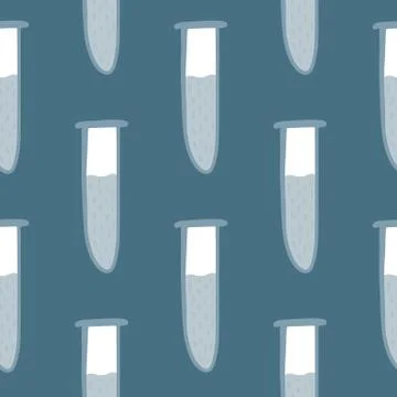 Seamless pattern with labaratory flask silhouettes. Blue and white tones glas Stock Illustration