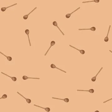 Seamless pattern ladle wooden spoon cartoon vector Illustration