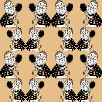 Seamless pattern with lady cat princess looks in the mirror. Vector. イラスト素材