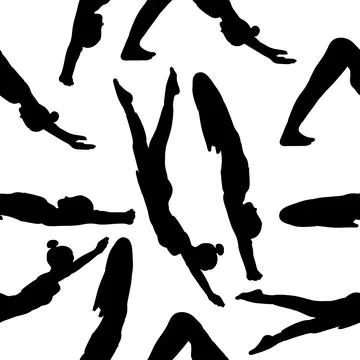 Seamless pattern lady yoga poses in cartoon shadow flat style. Meditation, .. Stock Illustration
