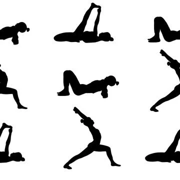 Seamless pattern lady yoga poses in cartoon shadow flat style. Meditation, .. Illustrazione stock