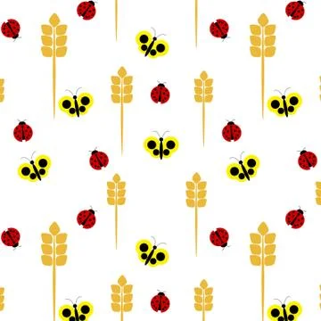 Seamless pattern of ladybugs and butterflies Stock Illustration