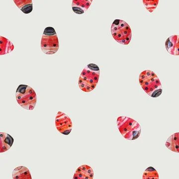 Seamless pattern ladybugs on a grey background. Stock Illustration