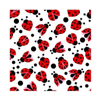 Seamless pattern with ladybugs, hand-drawn. vector Stock Illustration