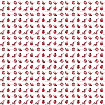 Seamless pattern with ladybugs isolated on white background. Bright red lady Stock Illustration