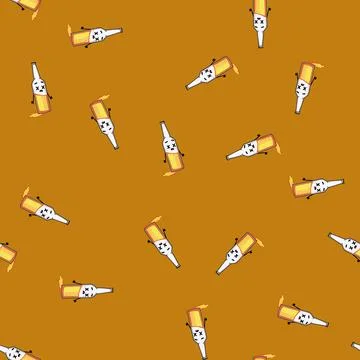 Seamless pattern lager beer bottle character cartoon vector イラスト素材