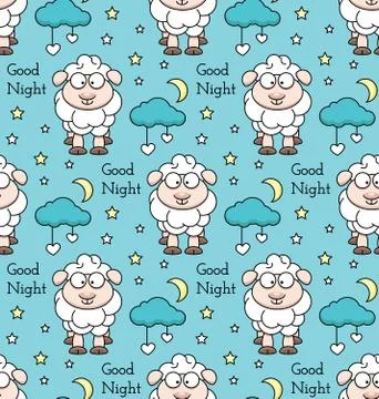 Seamless Pattern Lamb Cloud Month Stars Stock Illustration