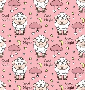 Seamless Pattern Lamb Cloud Month Stars Illustrazione stock