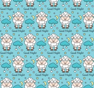 Seamless Pattern Lamb Cloud Month Stars Stock Illustration