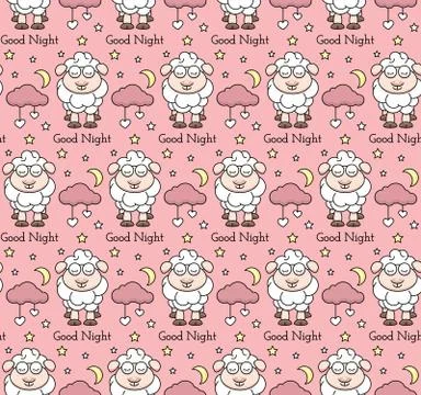 Seamless Pattern Lamb Cloud Month Stars Stock Illustration