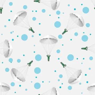 Seamless pattern. The landing of the air forces. Military paratroopers Illustration