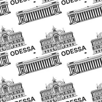 Seamless pattern with landmarks of Odessa. Odesa Opera and Ballet Theatre w.. Stock Illustration