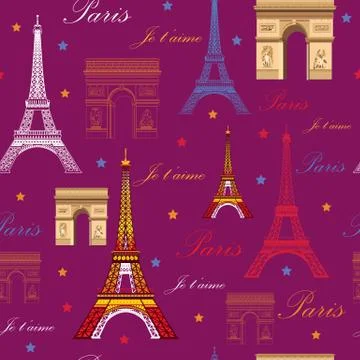 Seamless pattern with landmarks of Paris 스톡 일러스트