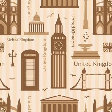 Seamless pattern with landmarks of united kingdom Stock Illustration
