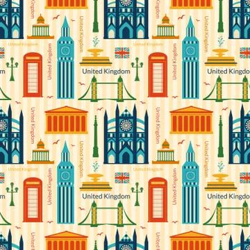Seamless pattern with landmarks of united kingdom Stock Illustration