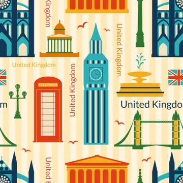 Seamless pattern with landmarks of united kingdom Stock Illustration