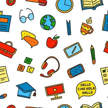 Seamless pattern with language courses icons. Stock Illustration