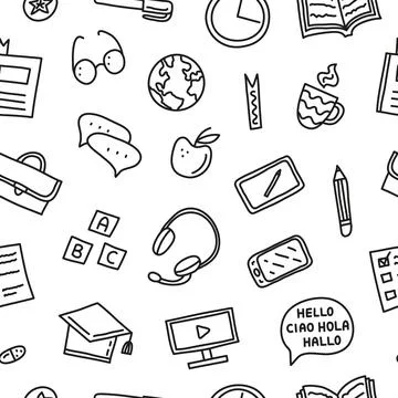Seamless pattern with language courses icons. イラスト素材