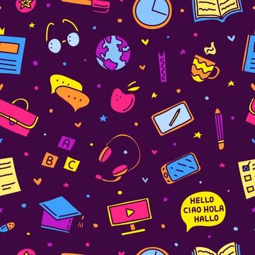 Seamless pattern with language courses icons. Stock Illustration