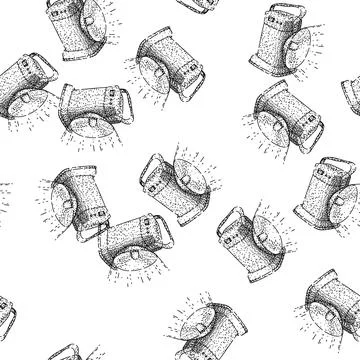 Seamless pattern lantern flashlight sketch hand drawn black Illustrazione stock