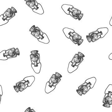 Seamless pattern lantern oil lamp sketch hand drawn Stock Illustration