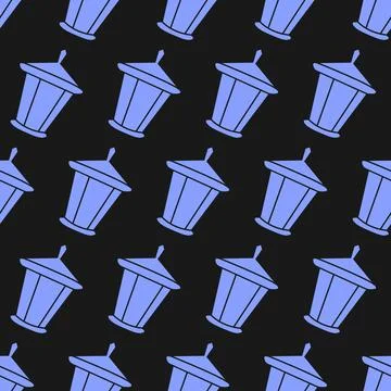 Seamless Pattern of Lanterns Street Lamps on Black Background. Concept of Stock Illustration