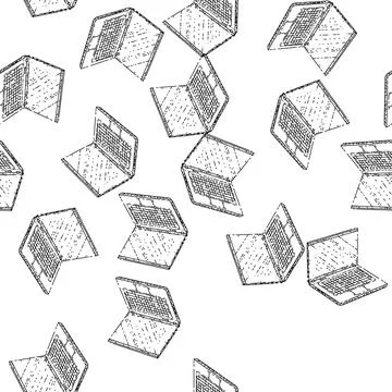 Seamless pattern laptop notebook sketch hand drawn Stock Illustration