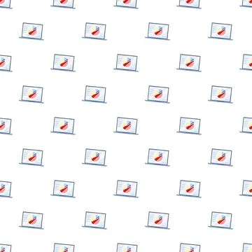 Seamless pattern with laptops showing data analysis charts Stock Illustration