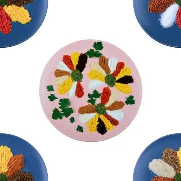 Seamless pattern. A large assortment of spices and herbs.it it's in the plate. C Stock Photos