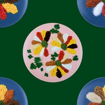 Seamless pattern. A large assortment of spices and herbs.it it's in the plate. C 写真素材