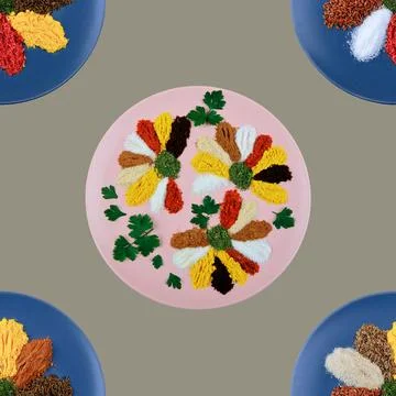 Seamless pattern. A large assortment of spices and herbs.it it's in the plate. C Stock Photos