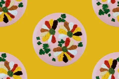 Seamless pattern. A large assortment of spices and herbs.it it's in the plate. C Stock Photos