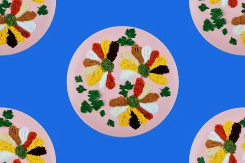 Seamless pattern. A large assortment of spices and herbs.it it's in the plate. C Stock Photos
