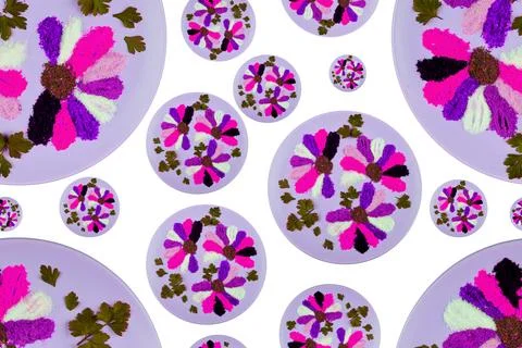 Seamless pattern. A large assortment of spices and herbs.it it's in the plate. C Stock Photos