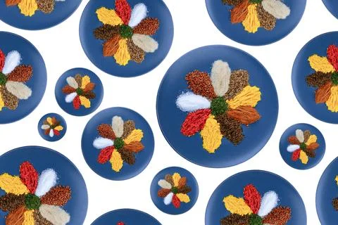 Seamless pattern. A large assortment of spices and herbs.it it's in the plate. C Stock Photos