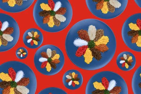 Seamless pattern. A large assortment of spices and herbs.it it's in the plate. C Stock Photos