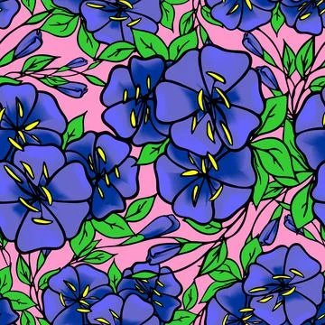 Seamless pattern of large blue flowers on a pink background, texture, design Stock Illustration