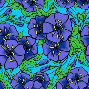 Seamless pattern of large blue flowers on a light blue background, texture Stock Illustration