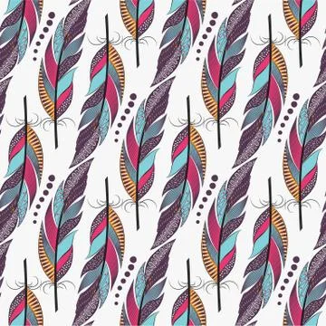 Seamless pattern with large colored feathers Stock Illustration