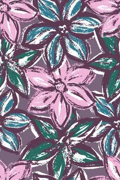 Seamless pattern. Large flowers in the style of an old drawing in a dusty Stock Illustration