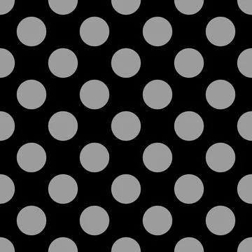 Seamless pattern of large grey polka dots on a black background. Stock Illustration