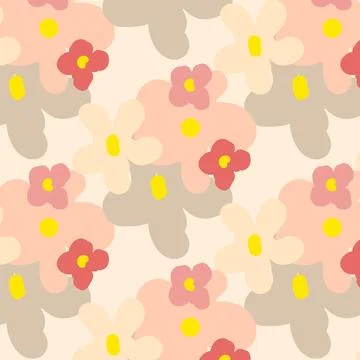 Seamless pattern with large hand-drawn flowers in soft pastel tones Stock Illustration