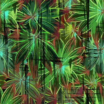 Seamless pattern. Large leaves in green tons. Illustrazione stock