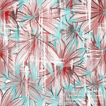 Seamless pattern. Large leaves in light pink and blue tones. Stock Illustration