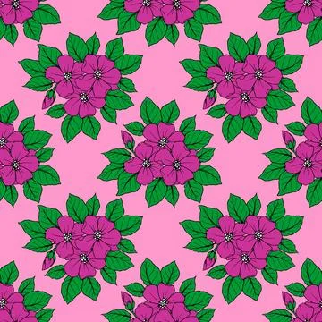 Seamless pattern of large magenta flowers on a pink background, texture, desi Stock Illustration
