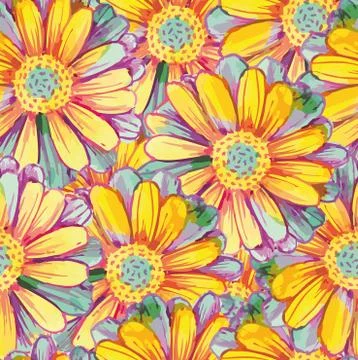 Seamless pattern. Large multi-colored daisies. Stock Illustration