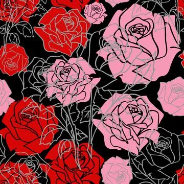 Seamless pattern of large red and pink rose buds, texture, design Stock Illustration